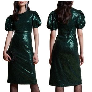 Rachel Parcell Green Sequin Puff Sleeve Dress